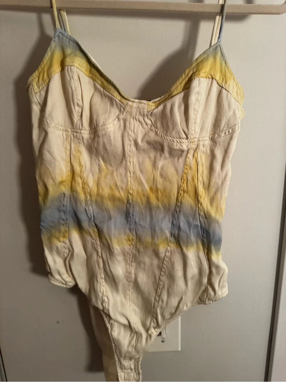 Zara Cream Tie Dye Sweetheart Bodysuit Blue Yellow Size S - Picture 3 of 5